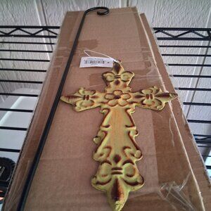 NWT Bundle of 2 Metal Hanging Cross on Hook Yellow Gold